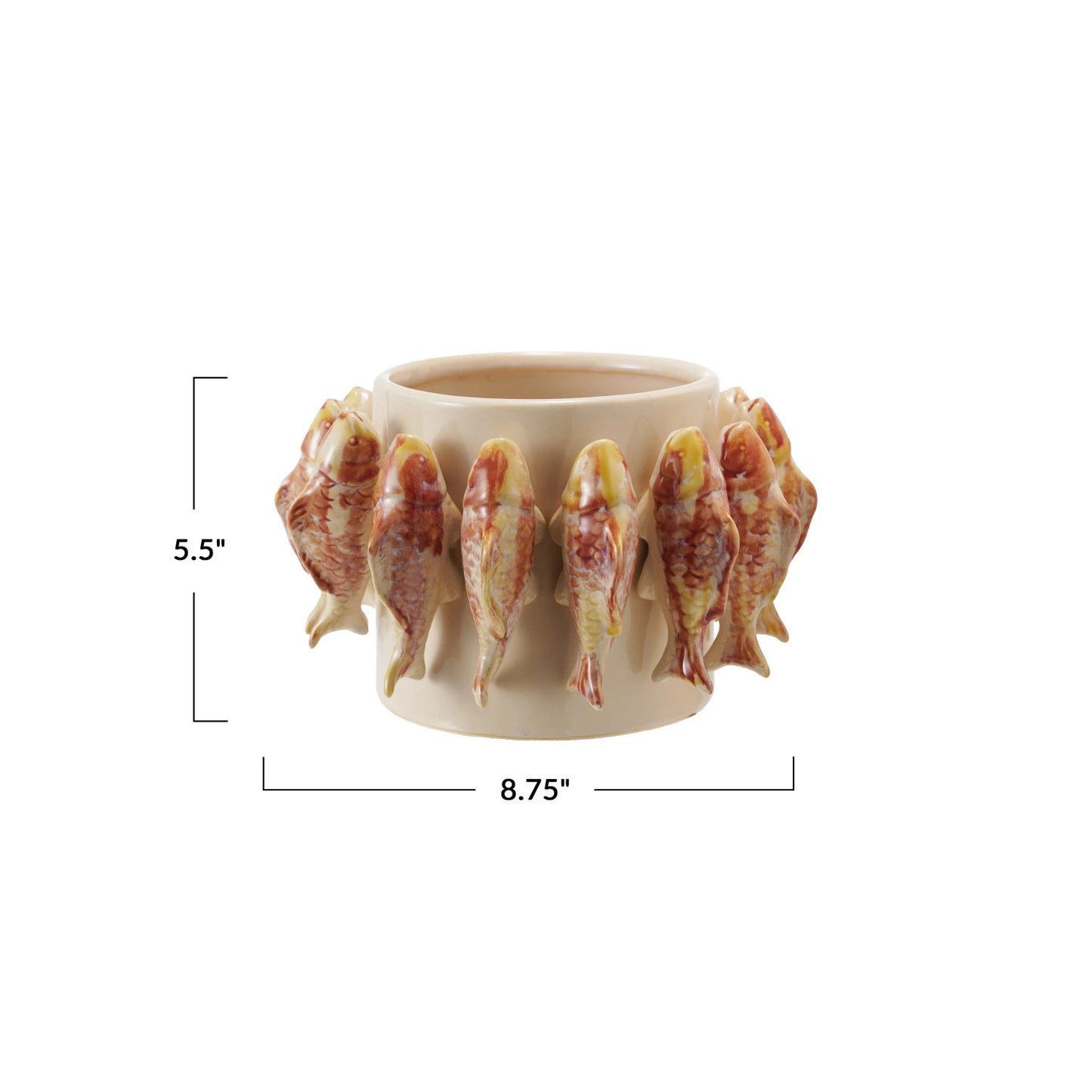 Stoneware Planter w/ 3D Fish, Reactive Glaze (Holds 4" Pot)