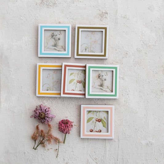 Resin & MDF Photo Frame Magnet w/ Inlaid Stripes, 6 Colors