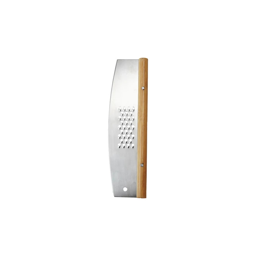 Stainless Steel & Rubberwood Pizza Cutter w/ Grater, Natural -