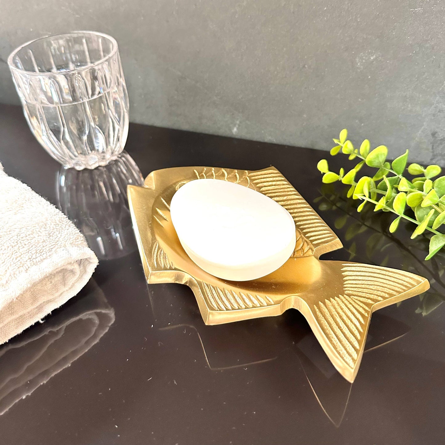 Polished & Etched Gold Aluminum Fish Tray/Soap Dish