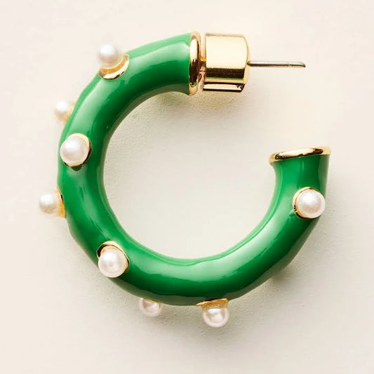 Emerald Pearl-Studded Hoops