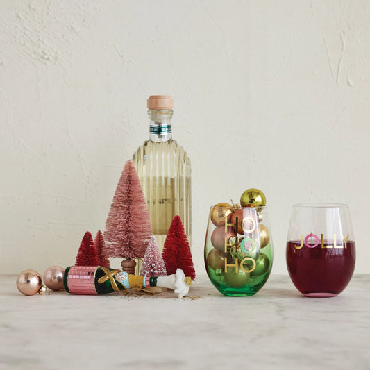 16 oz. Stemless Wine Glass with Holiday Saying, 2 Styles