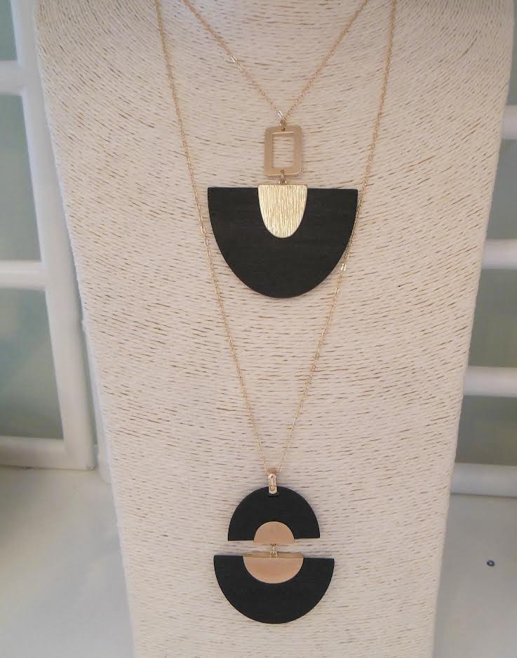 Handmade Abstract Wood Necklace w/ Gold Accents