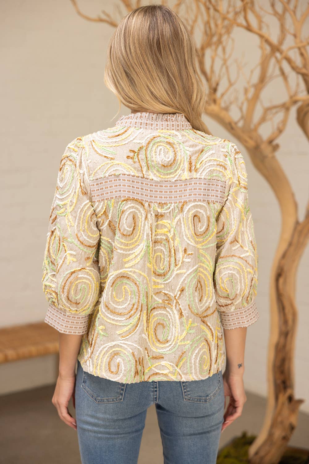 Brown Contrast Embroidery Top