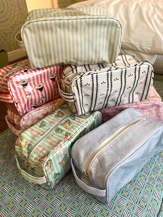 Green + Pink Stripe Toiletry Bag