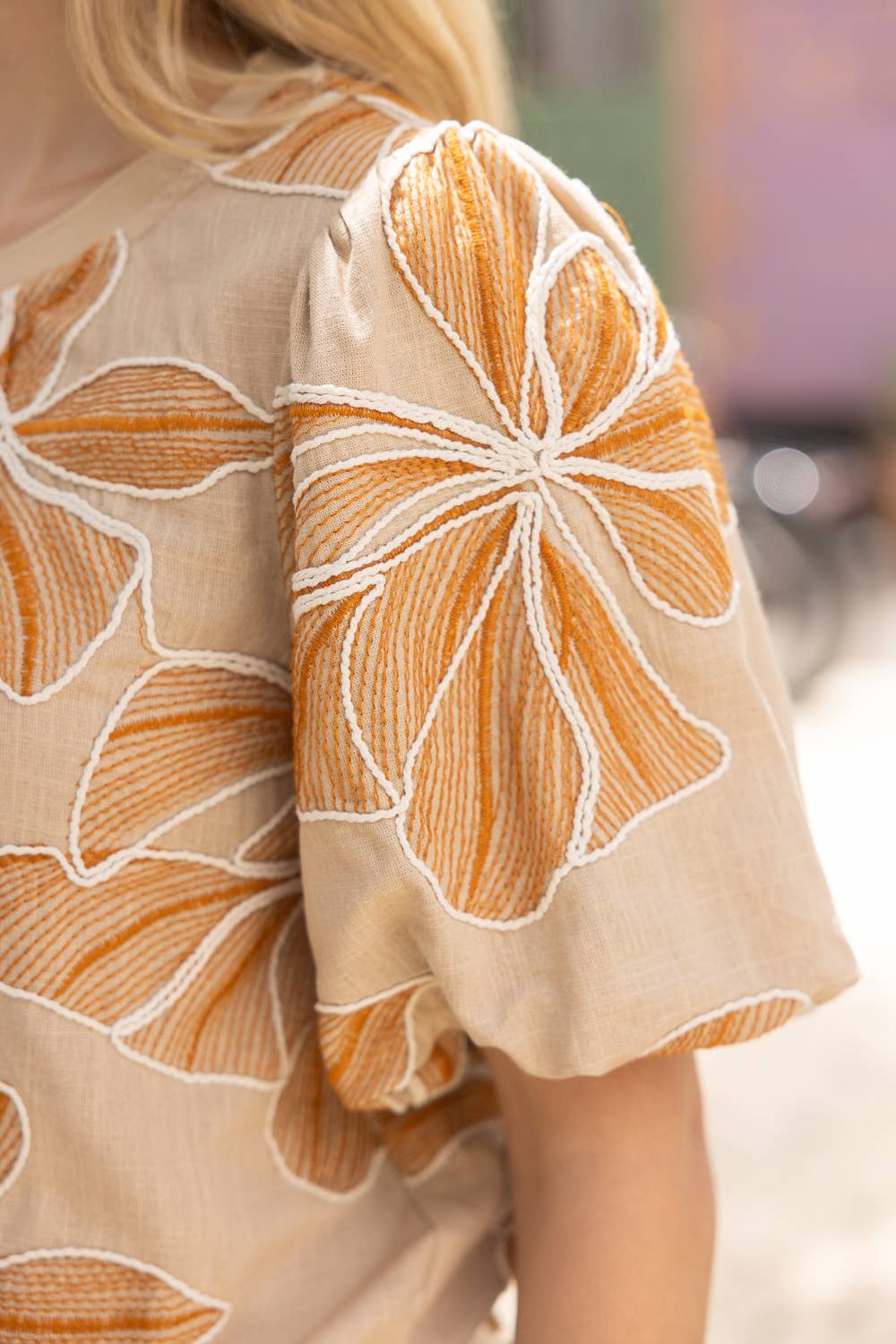 Contrast Floral Embroidery Top