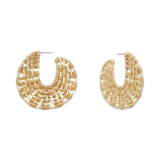 Natural + Gold Raffia Wrapped Hoop Earrings