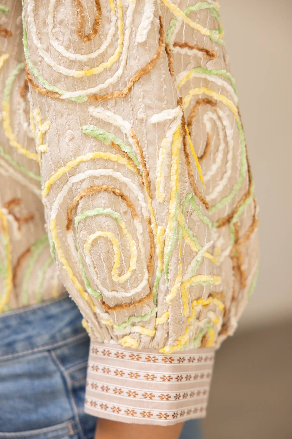 Brown Contrast Embroidery Top
