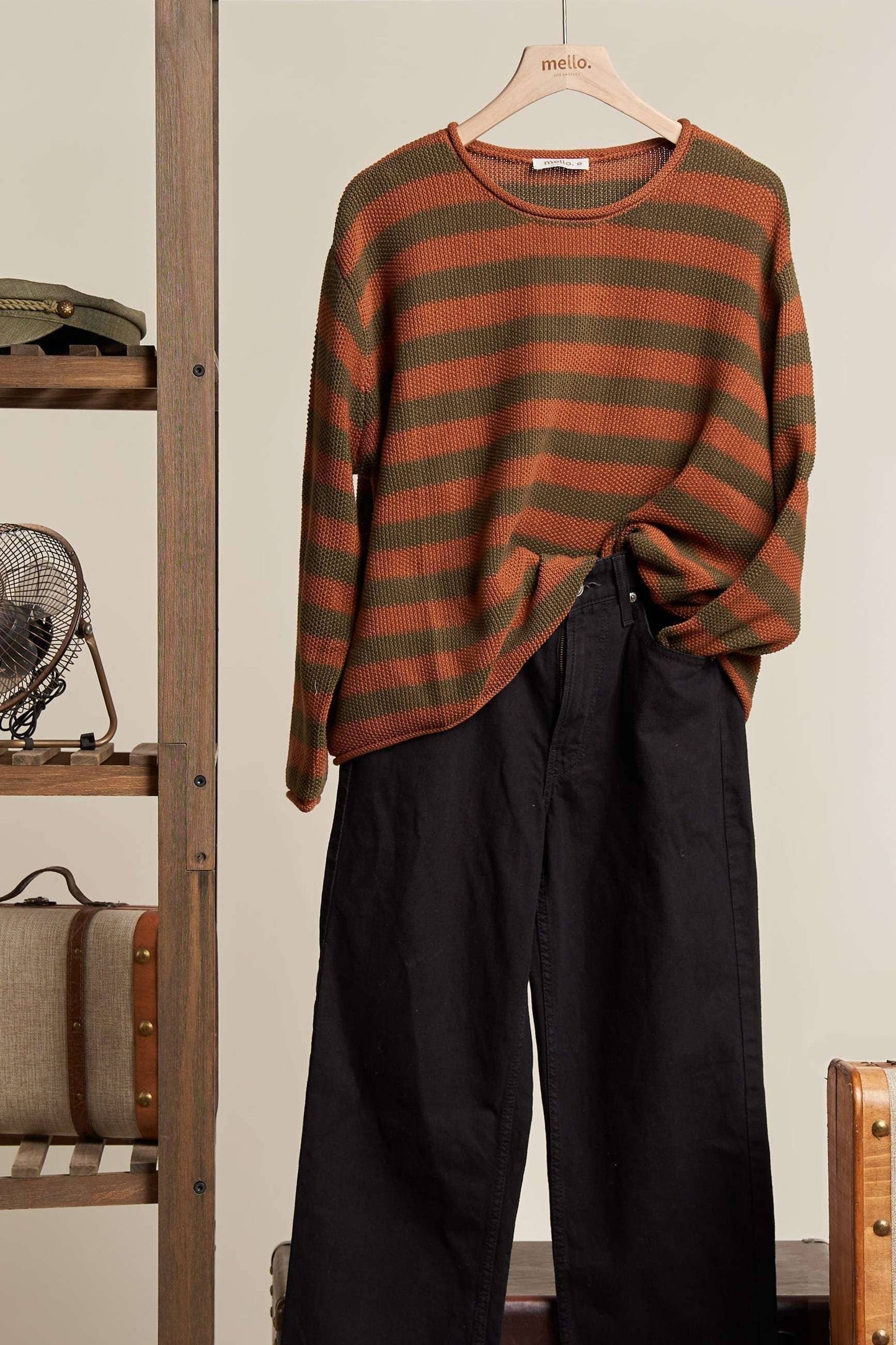 Casual Striped Sweater - Rust