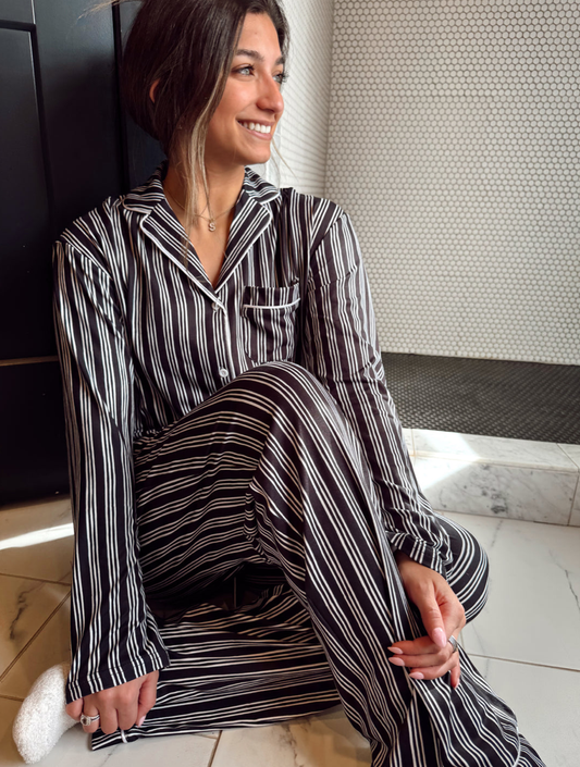 Black Stripe Pj Set - Long Sleeves