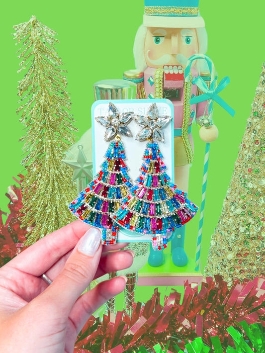 Beaded Crystal Christmas Tree Earrings