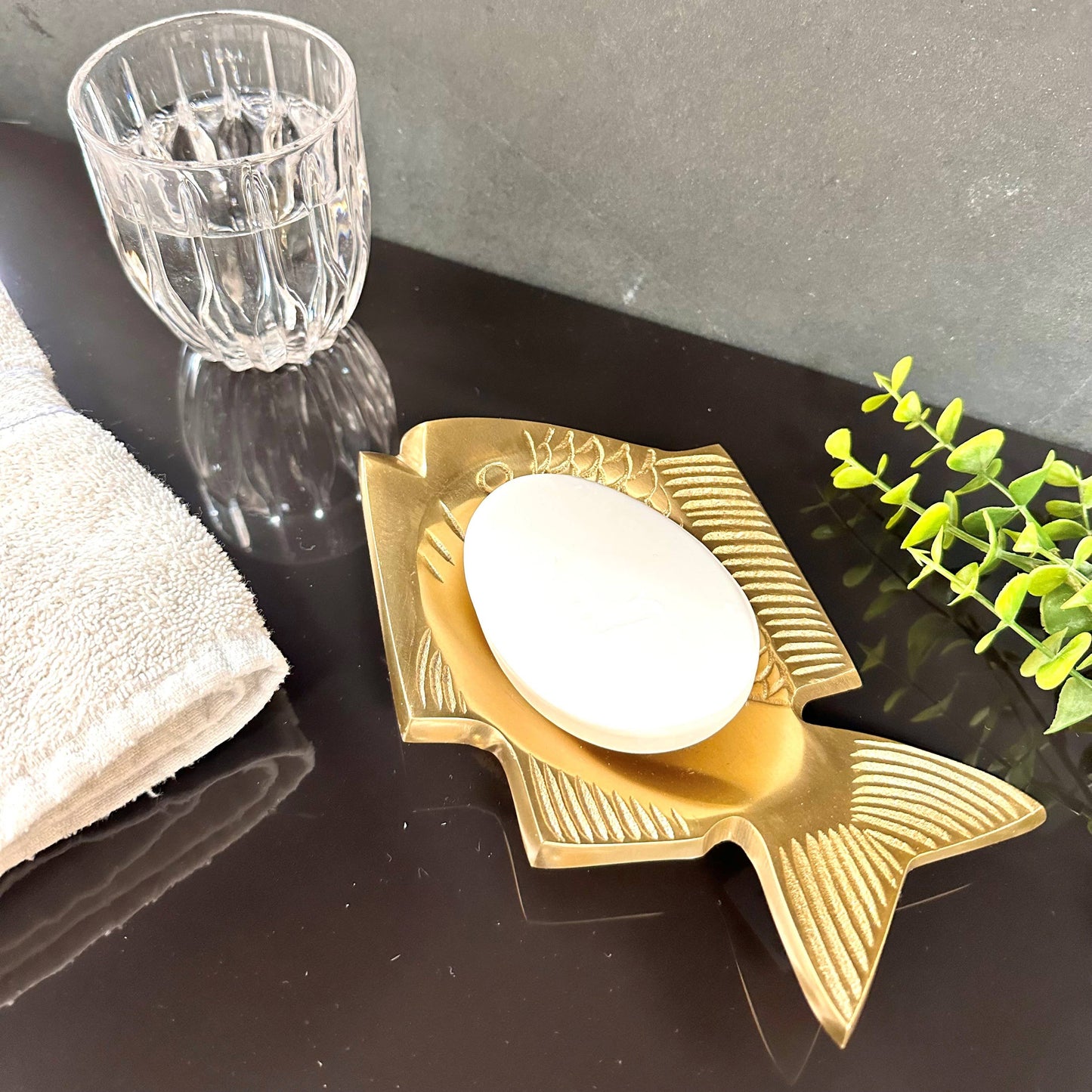Polished & Etched Gold Aluminum Fish Tray/Soap Dish