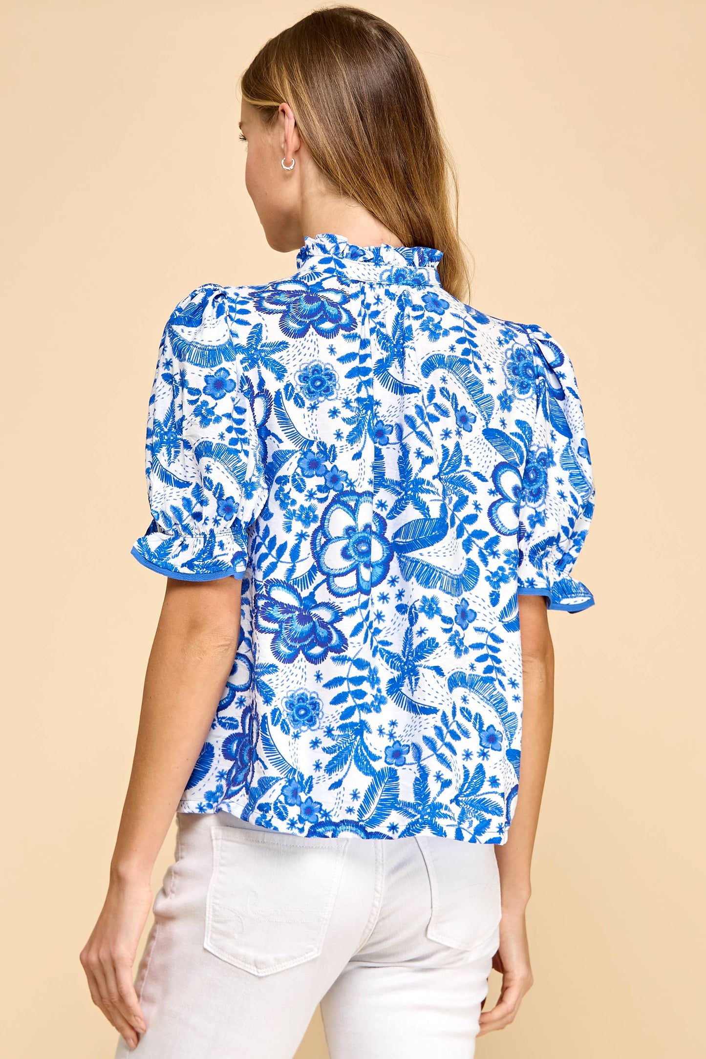 Floral Print Mock Button Down