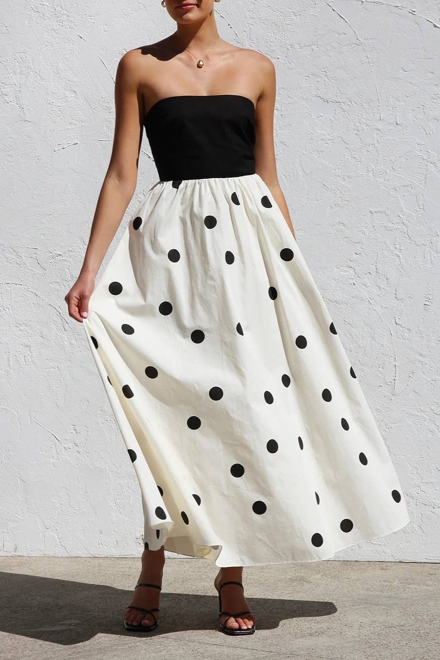 Polka Dots Bandeau Strapless Dress