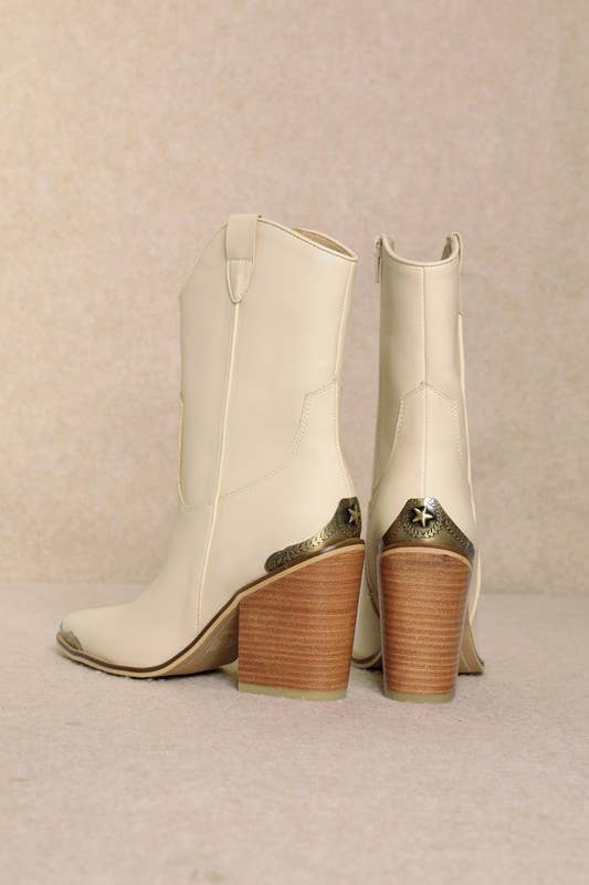 Ivory Cowgirl Boots w/ Gold Accent