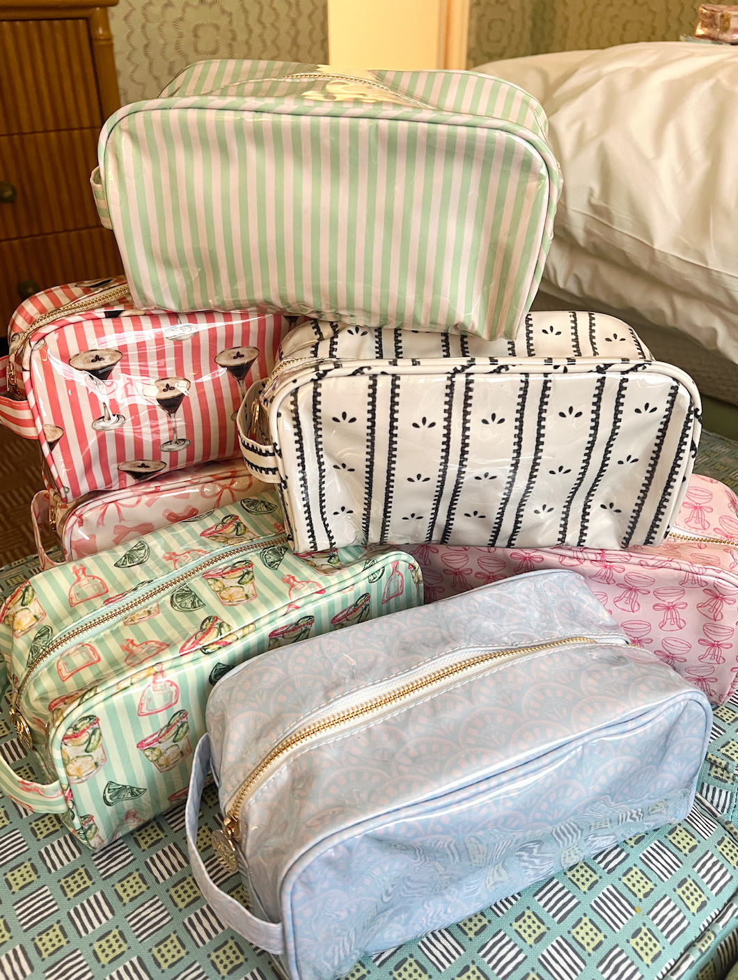 Green + Pink Stripe Toiletry Bag