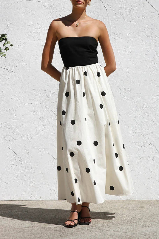 Polka Dots Bandeau Strapless Dress