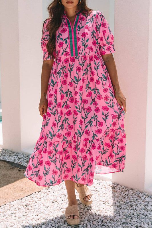 Floral Puff Sleeve Summer Midi Dress