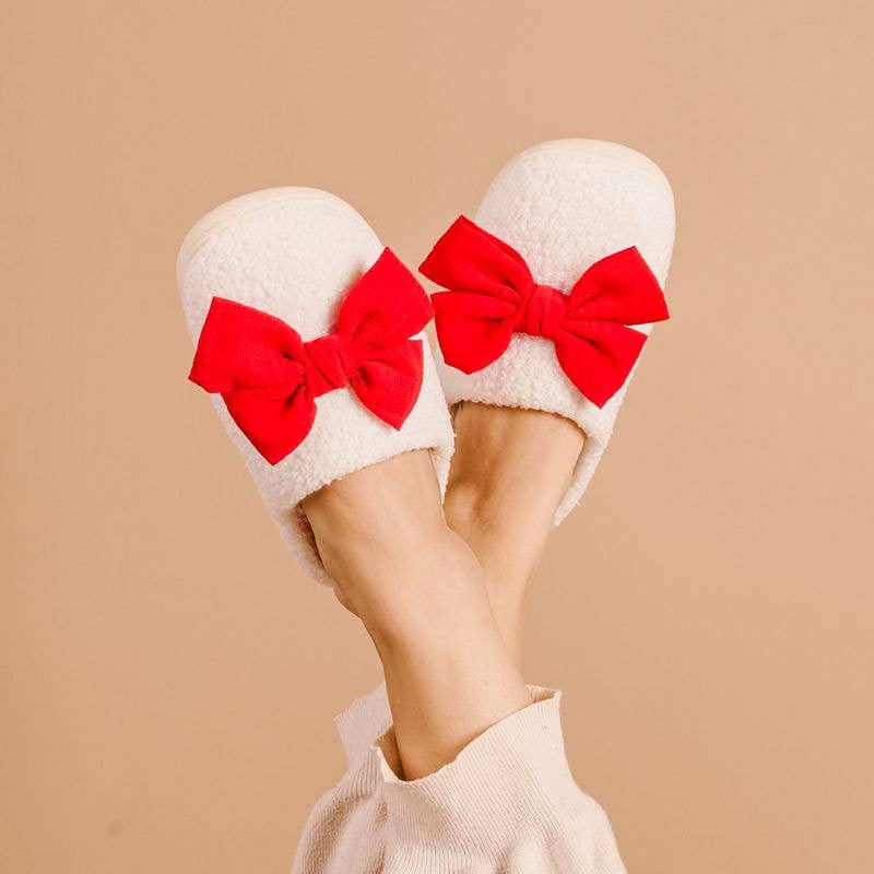 Fuzzy Slippers - Betty Bow Red