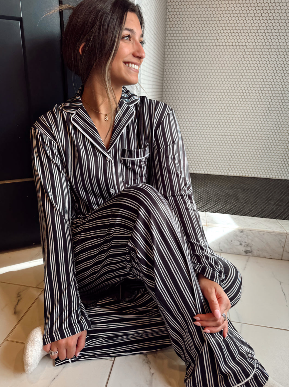Black Stripe Pj Set - Long Sleeves