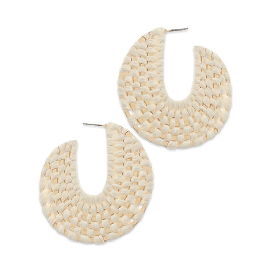 Cream + Gold Raffia Wrapped Hoop Earrings