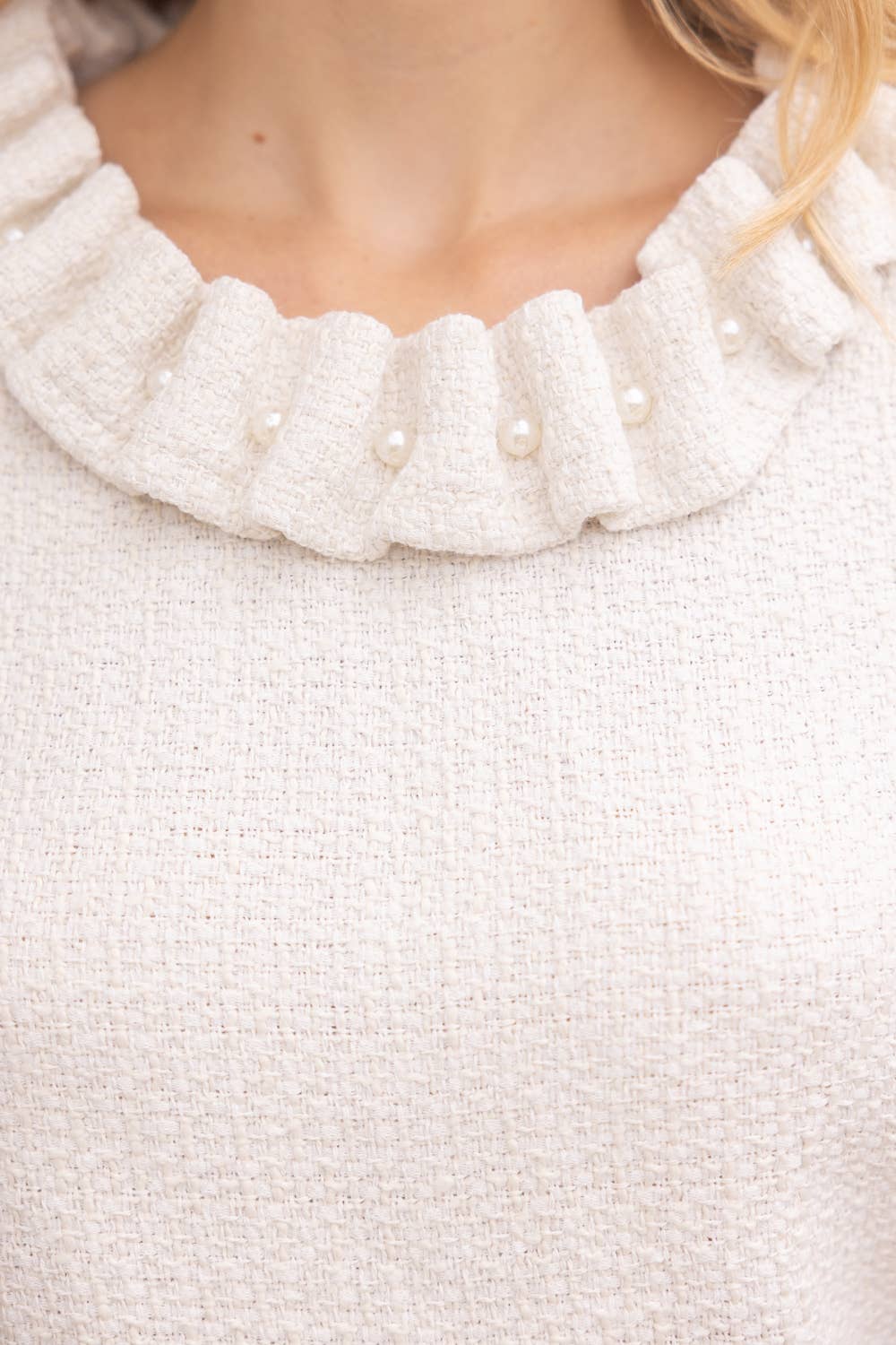 Pearled Ruffle Neckline Top