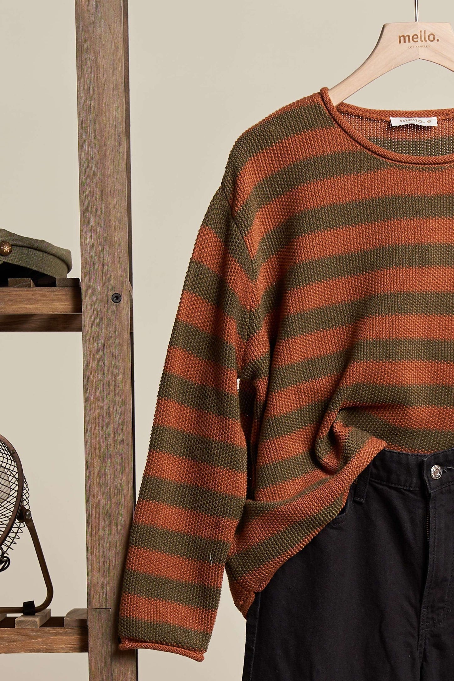 Casual Striped Sweater - Rust