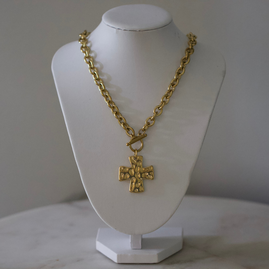 Hammered Cross Toggle Necklace
