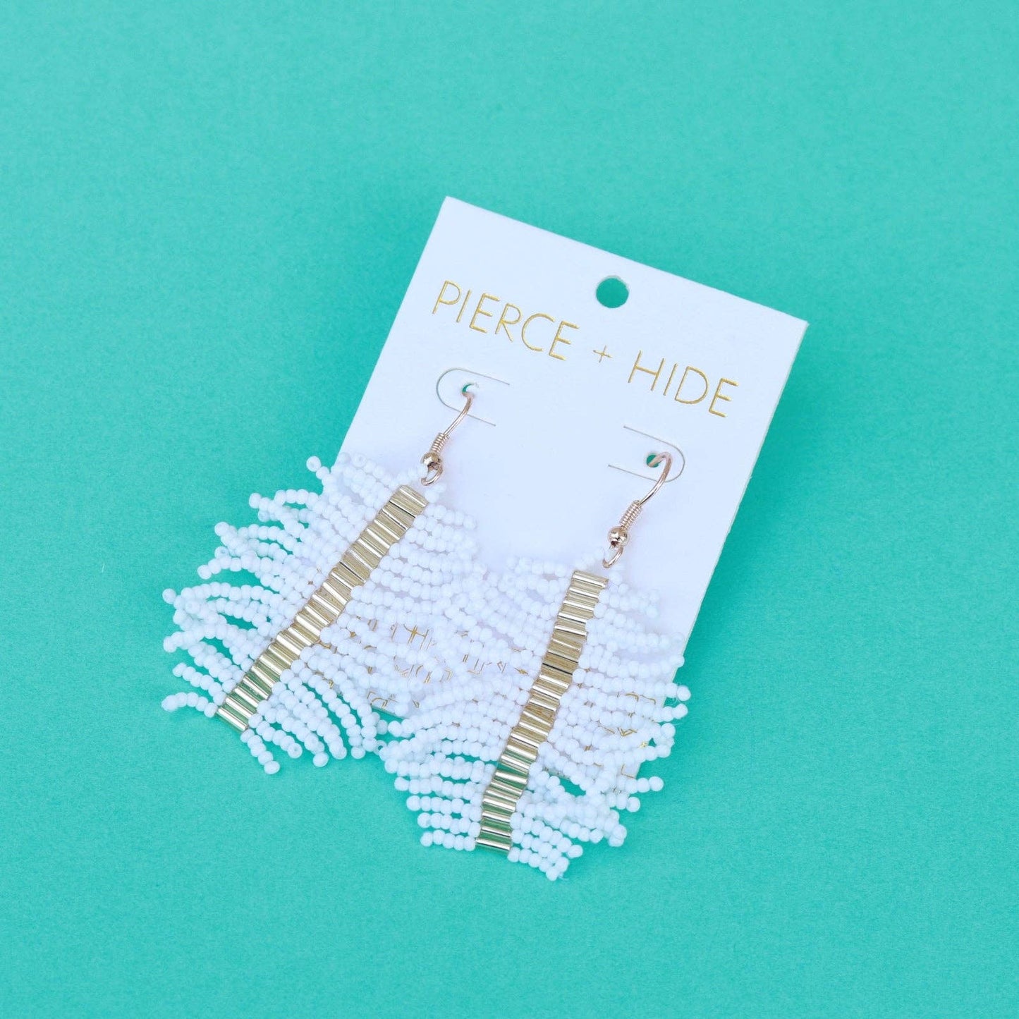 Gold + White Beaded Palm Fringe Earring
