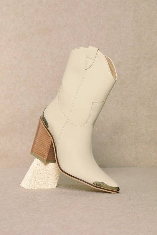 Ivory Cowgirl Boots w/ Gold Accent