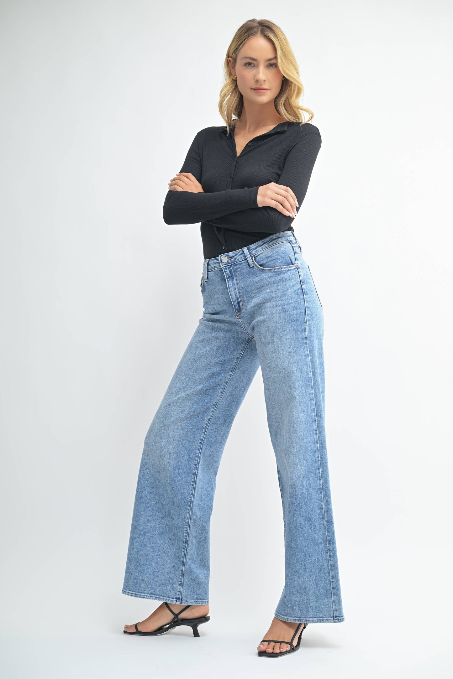 Stretchy Wide Leg Jean - Just Black Denim