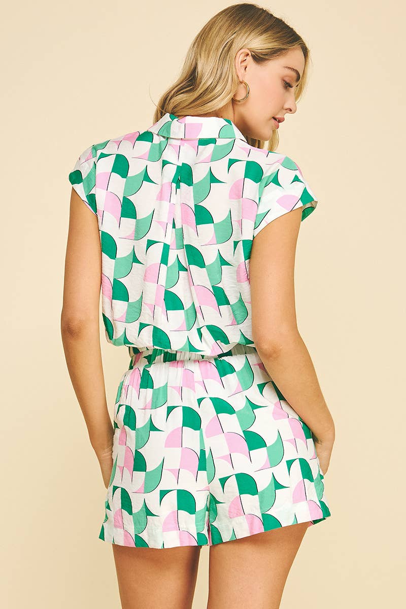 Printed Woven Button Down Top