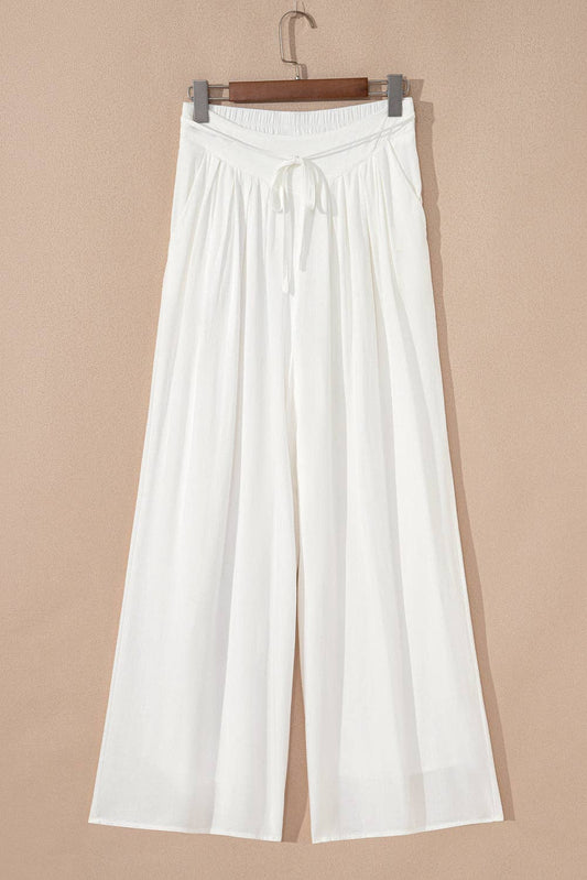 Solid Pleated Wide Leg Summer Pants