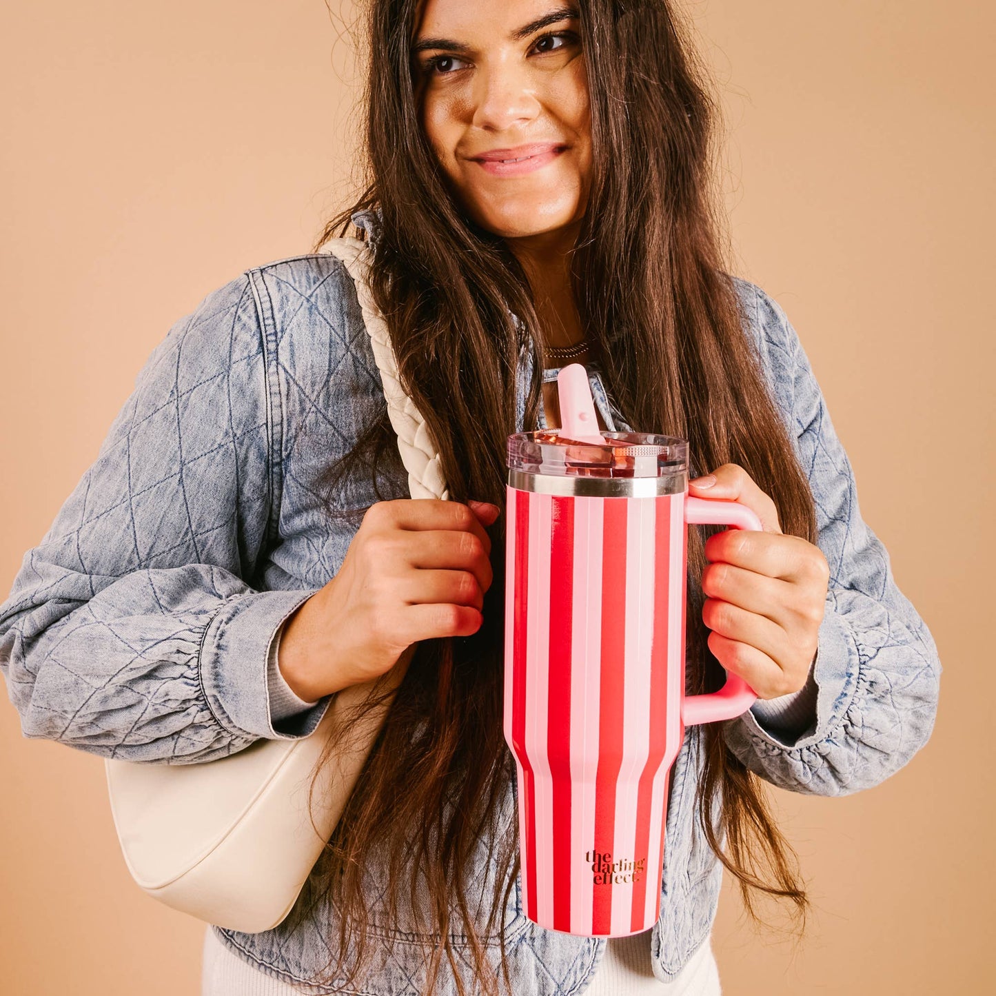 Striped Tumbler with Straw- 40 oz