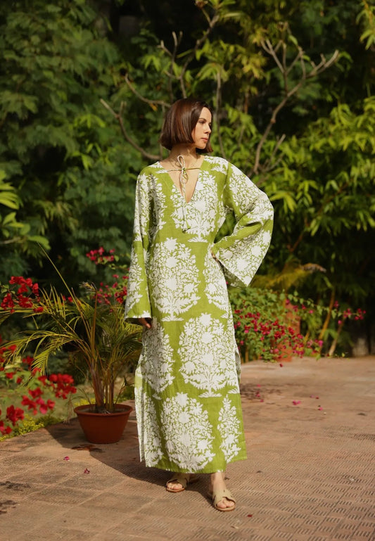 Doha Kaftan - Green Bouquet