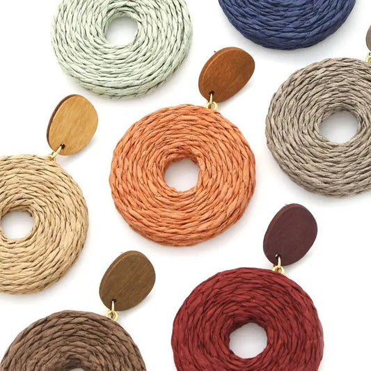 Raffia Dangle Hoop Earrings
