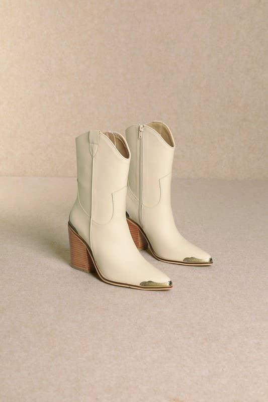 Ivory Cowgirl Boots w/ Gold Accent