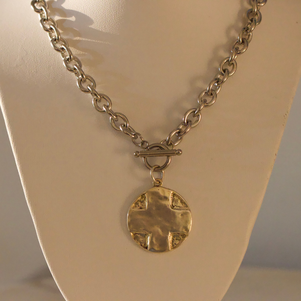 The Lord's Prayer Cross Medallion Toggle Necklace