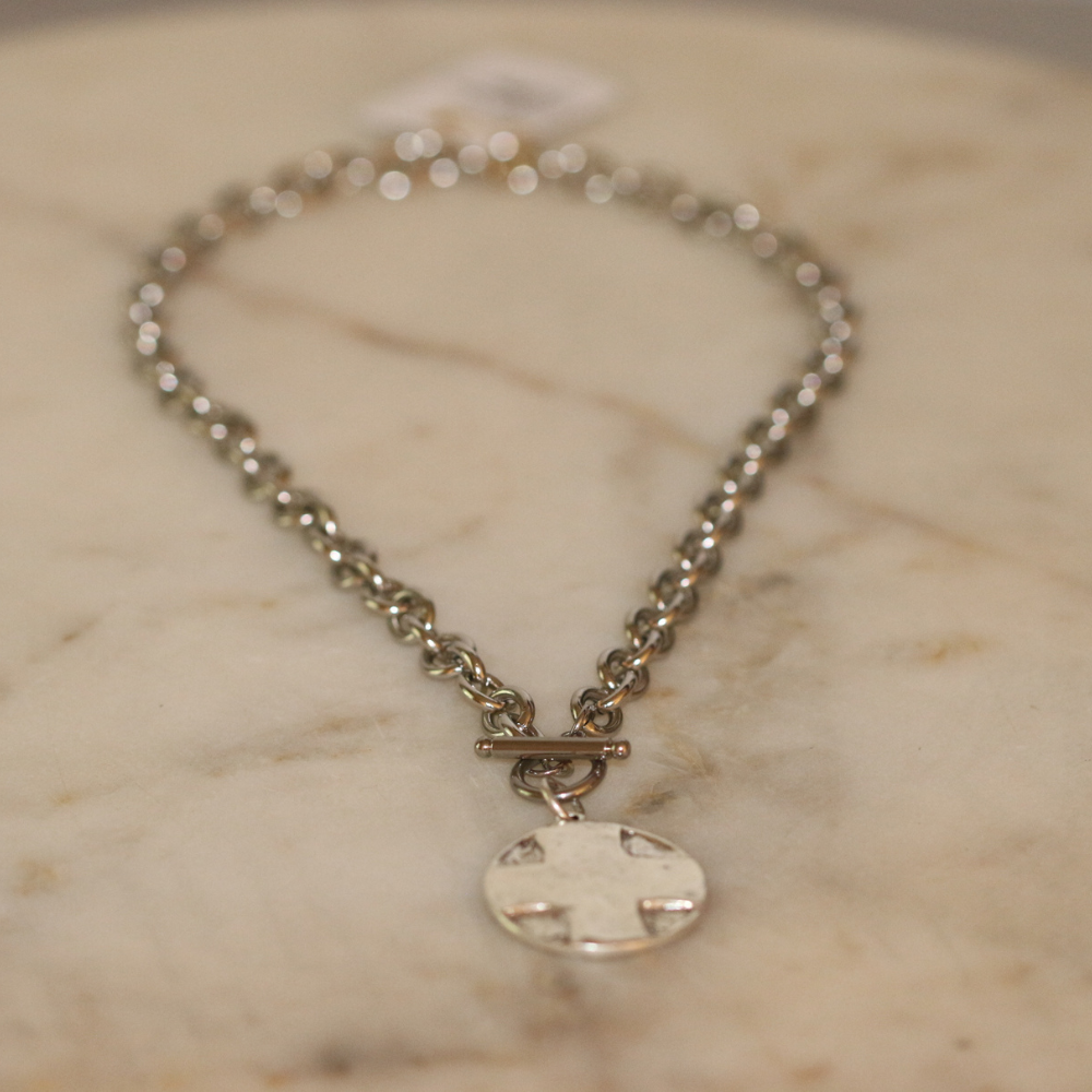 The Lord's Prayer Cross Medallion Toggle Necklace