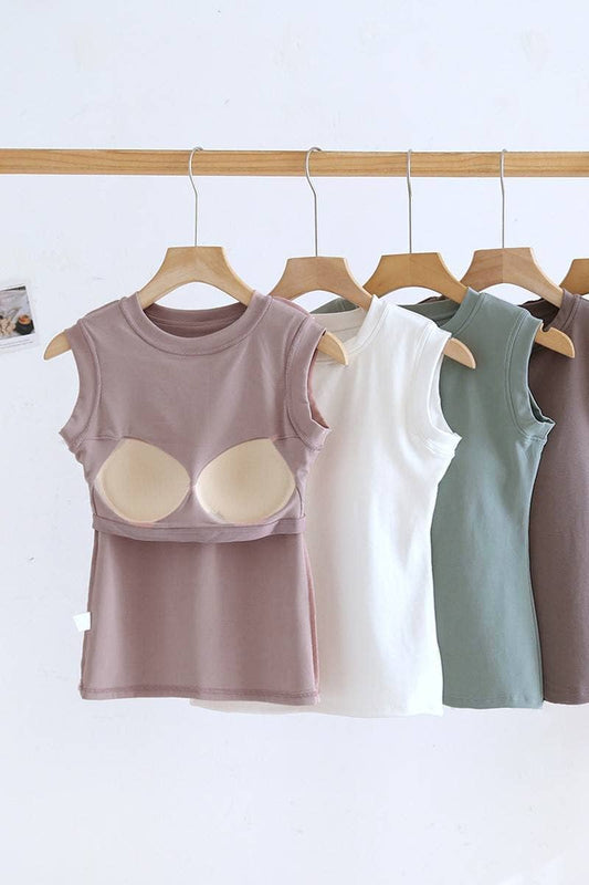Basic Cotton Blend Built-in-Bra Tank Top