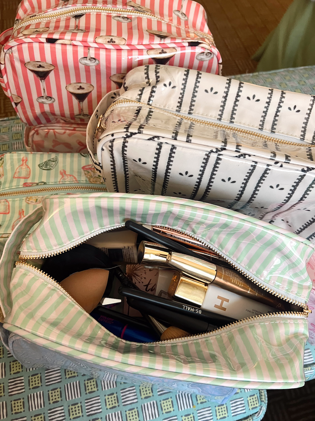 Green + Pink Stripe Toiletry Bag