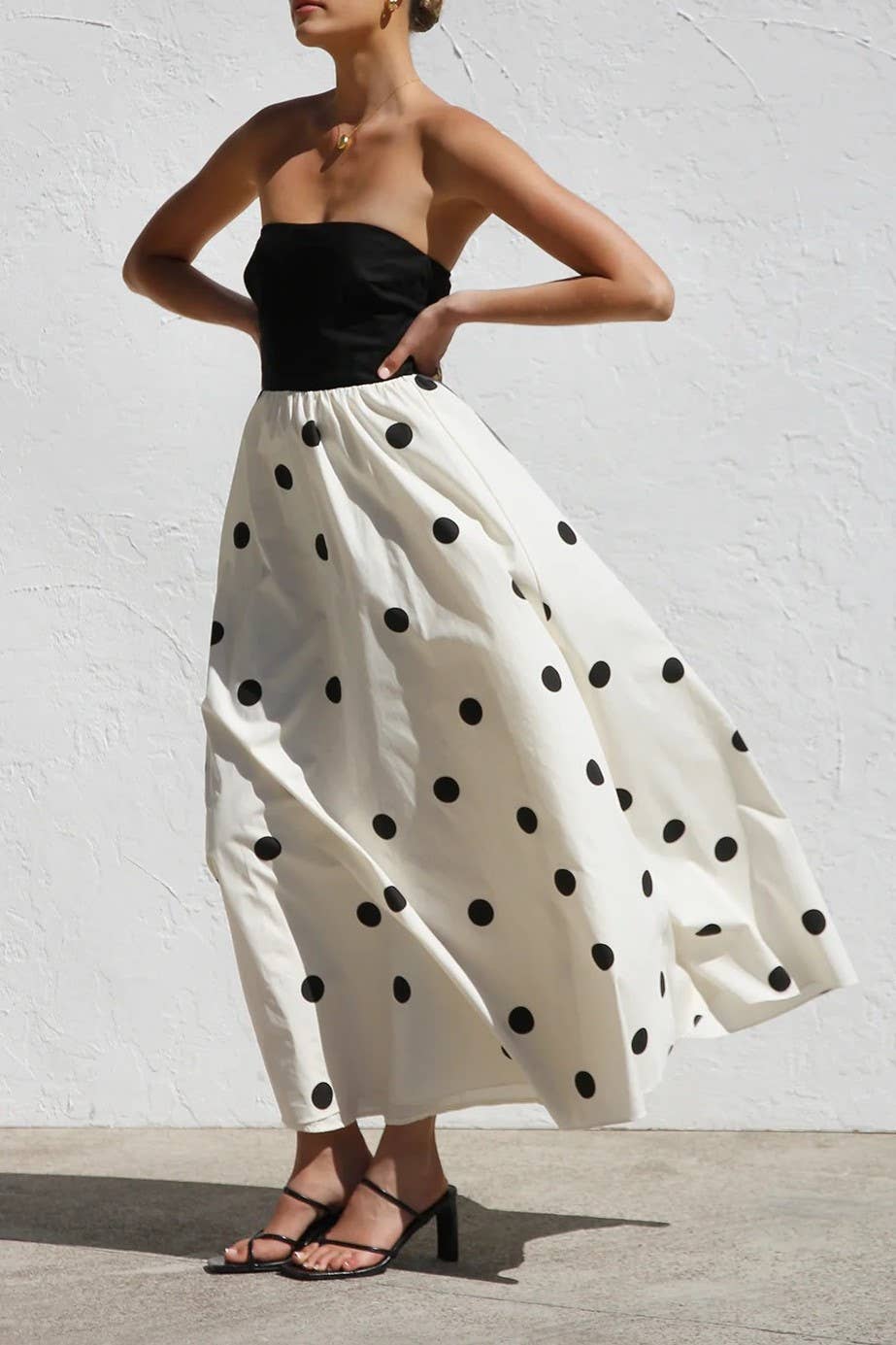 Polka Dots Bandeau Strapless Dress