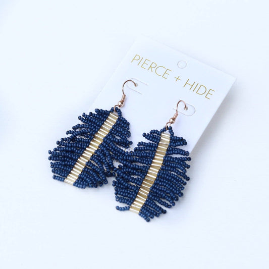 Custom Navy Beaded Palm Fringe Earring