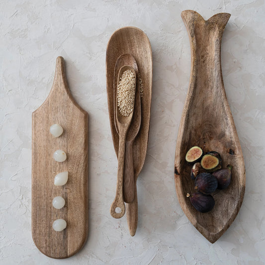 Mango Wood Fish Shaped Dish, Natural