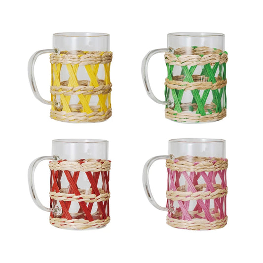 10 oz. Glass Mug w/ Woven Sleeve, 4 Colors