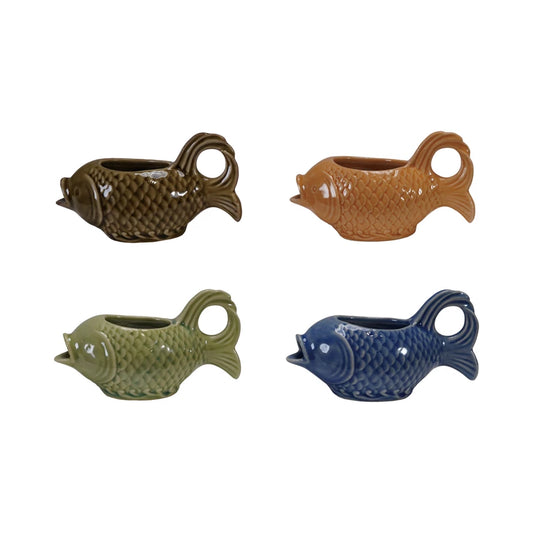 2 oz. Stoneware Fish Shaped Creamer, 4 Colors