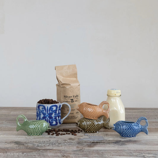 2 oz. Stoneware Fish Shaped Creamer, 4 Colors