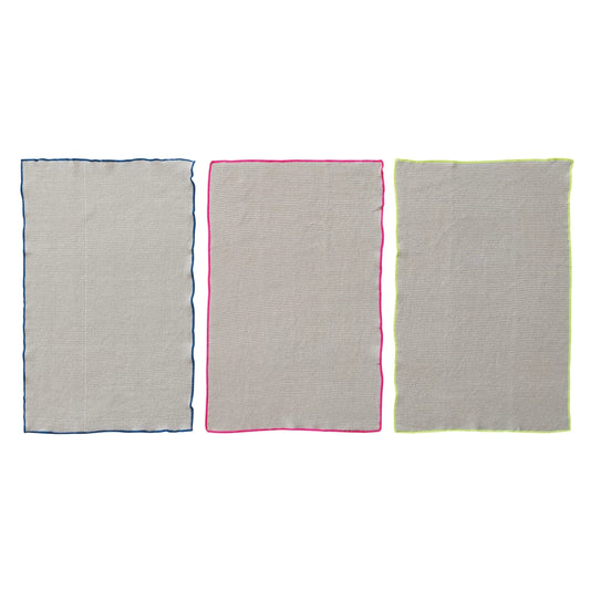 Cotton Blend Waffle Weave Tea Towel with Neon Trim, 3 Colors