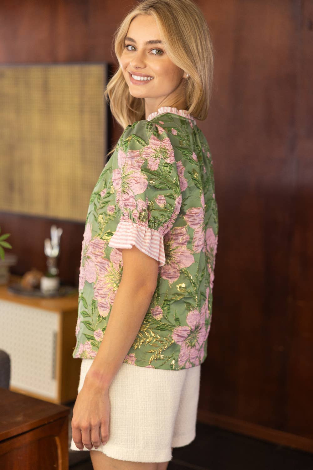 Striped Ruffle Jacquard Top
