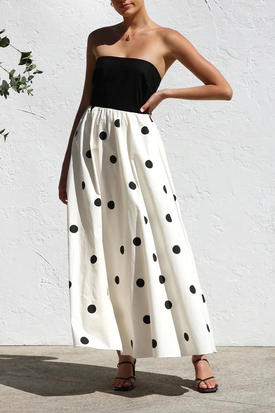 Polka Dots Bandeau Strapless Dress